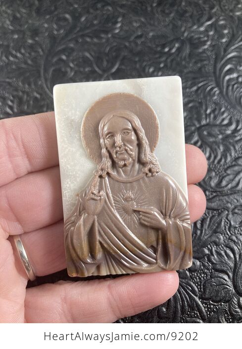 Jesus Carved Jasper Stone Pendant Cabochon Jewelry Mini Art Ornament - #w5dn64HPwjc-5