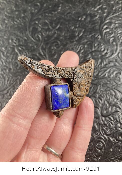Jesus Lapis Lazuli and Wood Mini Art Jewelry Pendant Ornament - #5hxPUGqWdUE-6