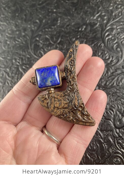 Jesus Lapis Lazuli and Wood Mini Art Jewelry Pendant Ornament - #5hxPUGqWdUE-2