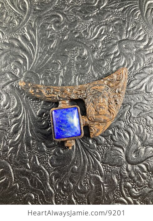Jesus Lapis Lazuli and Wood Mini Art Jewelry Pendant Ornament - #5hxPUGqWdUE-5