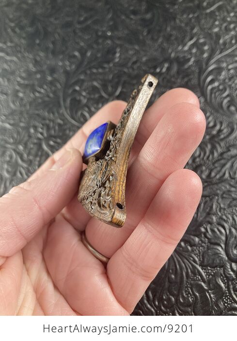 Jesus Lapis Lazuli and Wood Mini Art Jewelry Pendant Ornament - #5hxPUGqWdUE-3