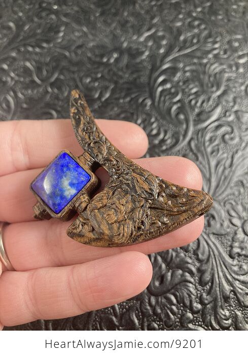 Jesus Lapis Lazuli and Wood Mini Art Jewelry Pendant Ornament - #5hxPUGqWdUE-7