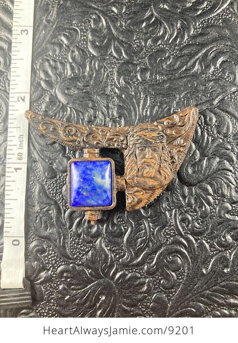Jesus Lapis Lazuli and Wood Mini Art Jewelry Pendant Ornament - #5hxPUGqWdUE-4