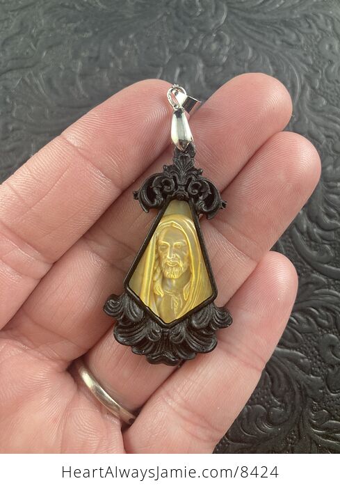 Jesus Mother of Pearl and Wood Jewelry Pendant - #af2jp2lG0Tg-1