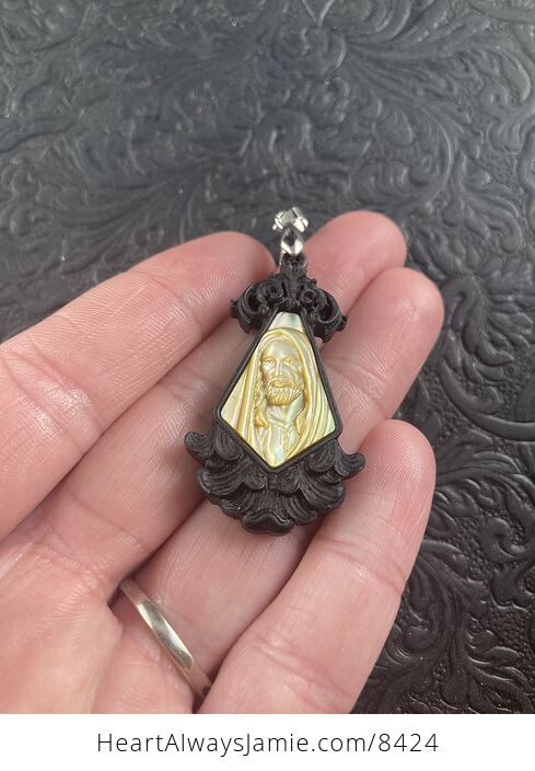 Jesus Mother of Pearl and Wood Jewelry Pendant - #af2jp2lG0Tg-4