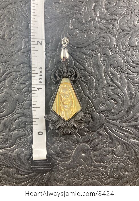 Jesus Mother of Pearl and Wood Jewelry Pendant - #af2jp2lG0Tg-2