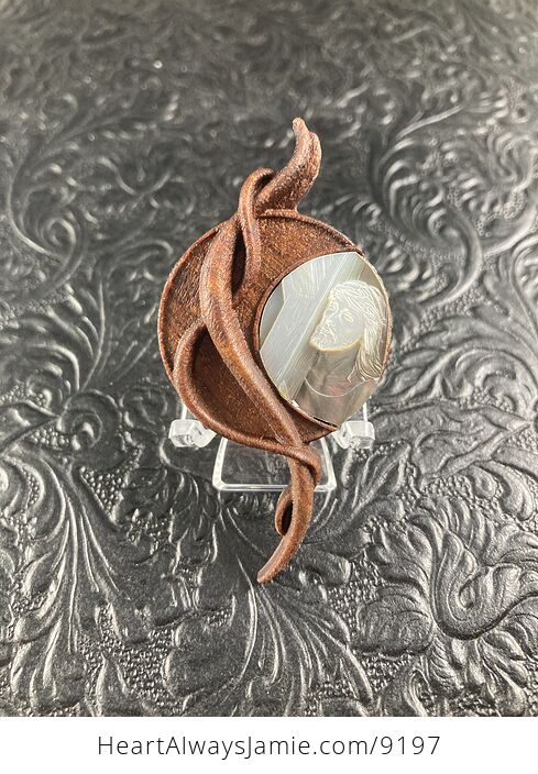 Jesus Mother of Pearl and Wood Mini Art Jewelry Pendant Ornament - #ZuqyEzylppg-1