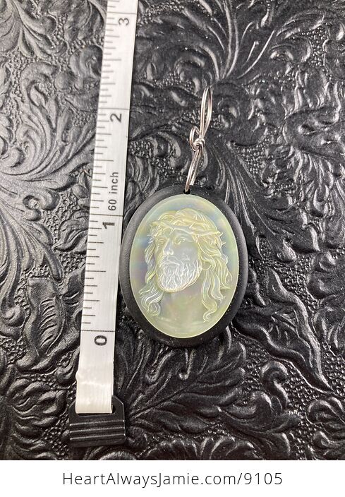 Jesus Mother of Pearl Shell and Black Jasper Stone Jewelry Pendant Ornament - #fP5LVNDgOwQ-2