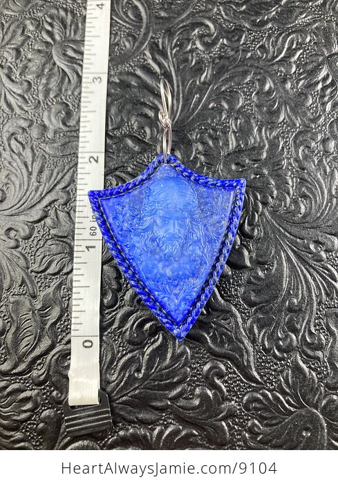 Jesus Transparent Glass and Lapis Lazuli Stone Jewelry Pendant Ornament - #m0ECfQqGCNw-10
