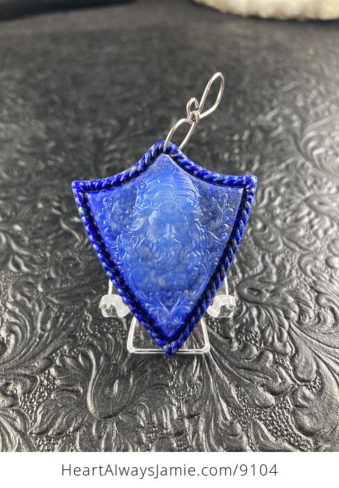 Jesus Transparent Glass and Lapis Lazuli Stone Jewelry Pendant Ornament - #m0ECfQqGCNw-1