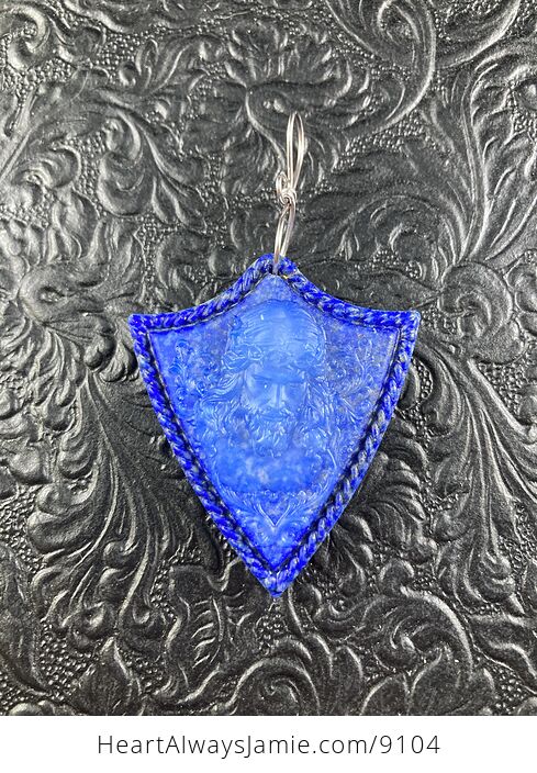 Jesus Transparent Glass and Lapis Lazuli Stone Jewelry Pendant Ornament - #m0ECfQqGCNw-9
