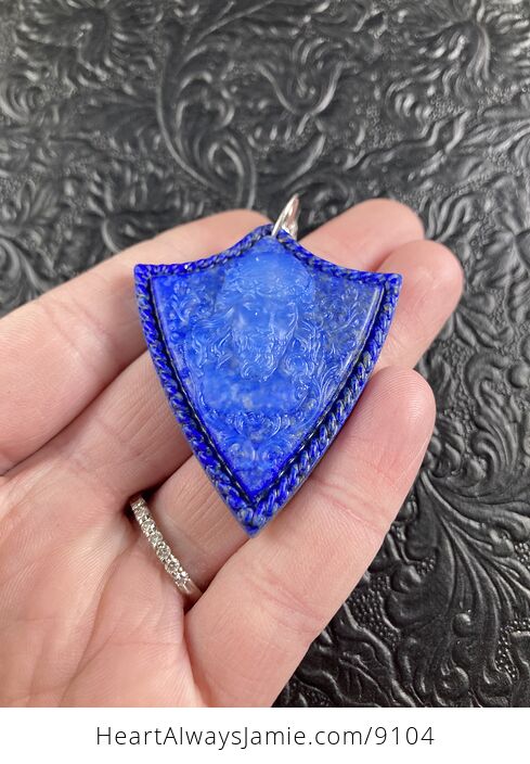 Jesus Transparent Glass and Lapis Lazuli Stone Jewelry Pendant Ornament - #m0ECfQqGCNw-6