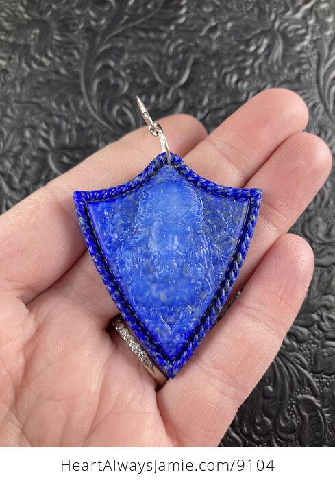 Jesus Transparent Glass and Lapis Lazuli Stone Jewelry Pendant Ornament - #m0ECfQqGCNw-2