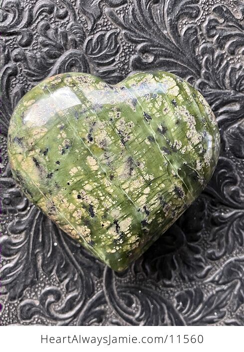 Jungle Green Serpentine Puffy Heart Carved Crystal Stone - #u8ADotHQJ0o-4