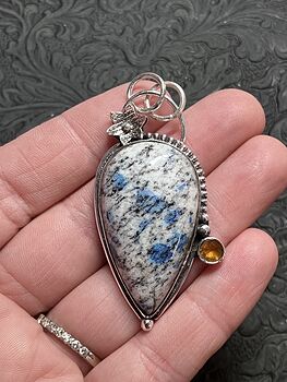 K2 Azurite in Granite and Gem Flower Pendant Crystal Stone Jewelry #q8wLJtXTkOI