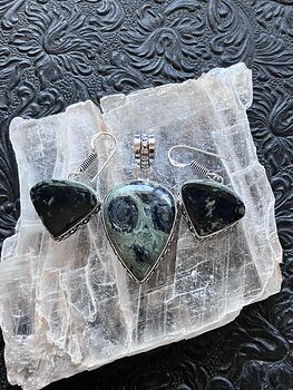 Kambaba Jasper Crystal Stone Jewelry Pendant and Earrings Set #L6GoiBPQzl8