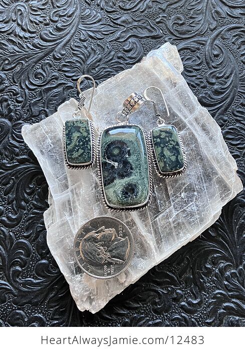 Kambaba Jasper Crystal Stone Jewelry Pendant and Earrings Set - #OONlRjGPxpo-5