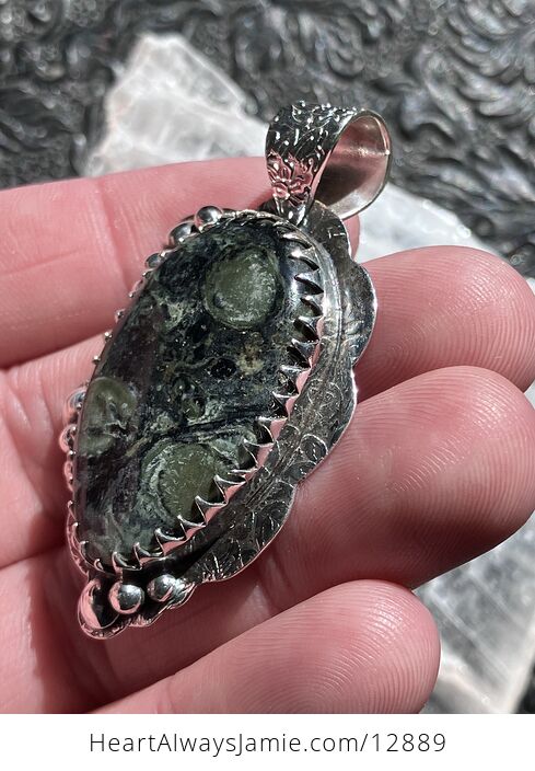 Kambaba Jasper Rhyolite and Stone Crystal Jewelry Pendant - #9AaBlmWL91w-3