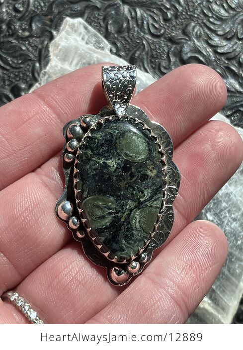 Kambaba Jasper Rhyolite and Stone Crystal Jewelry Pendant - #9AaBlmWL91w-2