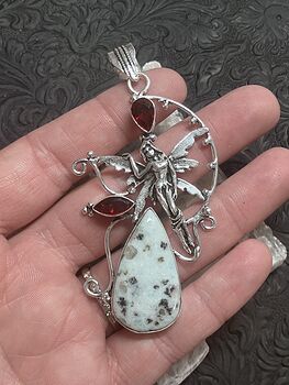 Kiwi Jasper and Garnet Stone Fairy Crystal Jewelry Pendant #EXxbDxWeF80