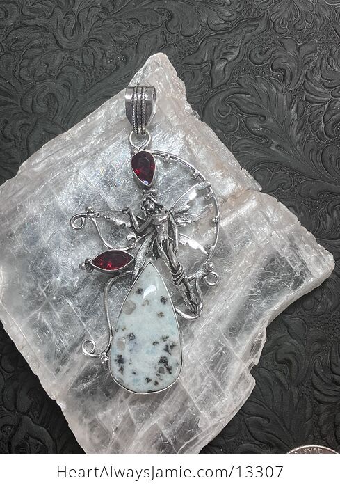 Kiwi Jasper and Garnet Stone Fairy Crystal Jewelry Pendant - #EXxbDxWeF80-6