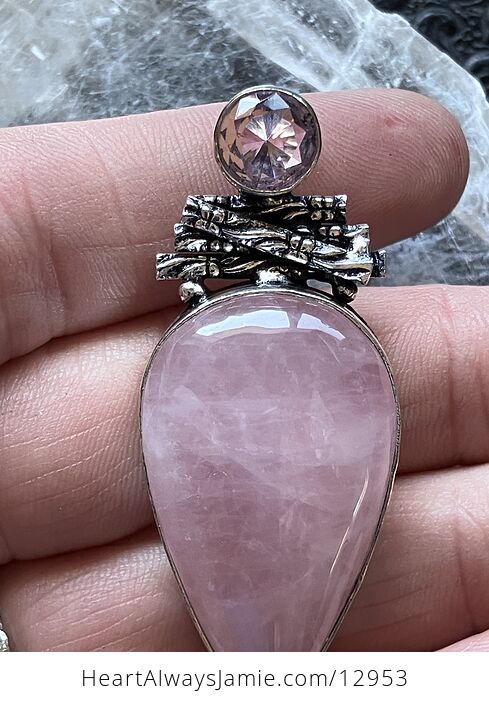 Kunzite Pink Rose Quartz Crystal Stone Jewelry Pendant - #PiAbTeF4tFk-3