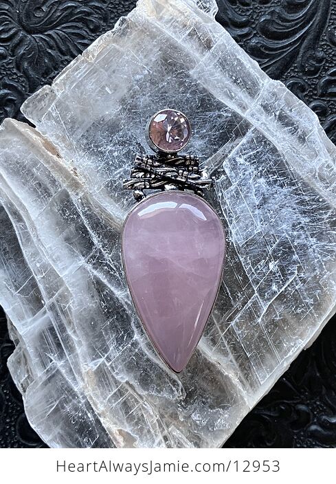 Kunzite Pink Rose Quartz Crystal Stone Jewelry Pendant - #PiAbTeF4tFk-8