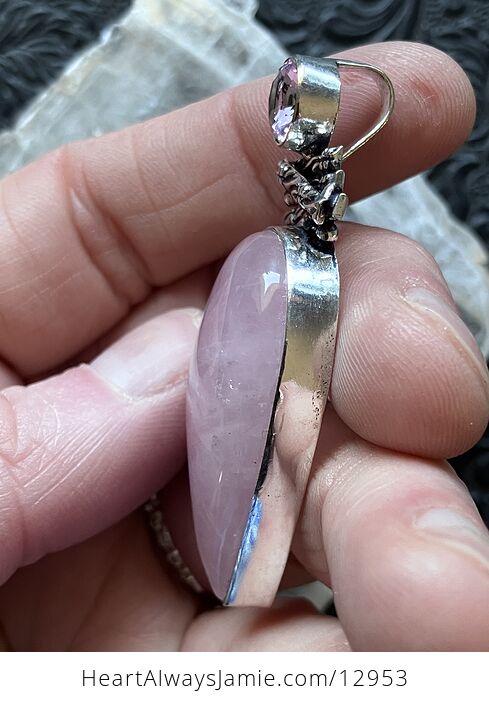 Kunzite Pink Rose Quartz Crystal Stone Jewelry Pendant - #PiAbTeF4tFk-7