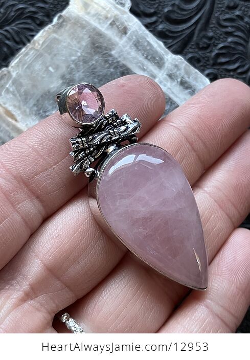 Kunzite Pink Rose Quartz Crystal Stone Jewelry Pendant - #PiAbTeF4tFk-5