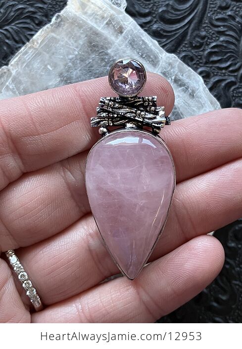 Kunzite Pink Rose Quartz Crystal Stone Jewelry Pendant - #PiAbTeF4tFk-1