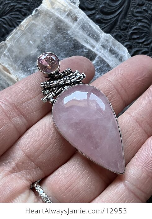 Kunzite Pink Rose Quartz Crystal Stone Jewelry Pendant - #PiAbTeF4tFk-4