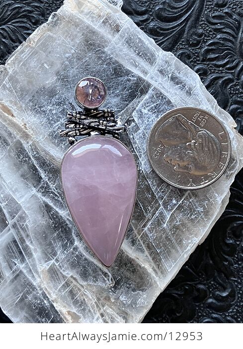 Kunzite Pink Rose Quartz Crystal Stone Jewelry Pendant - #PiAbTeF4tFk-2