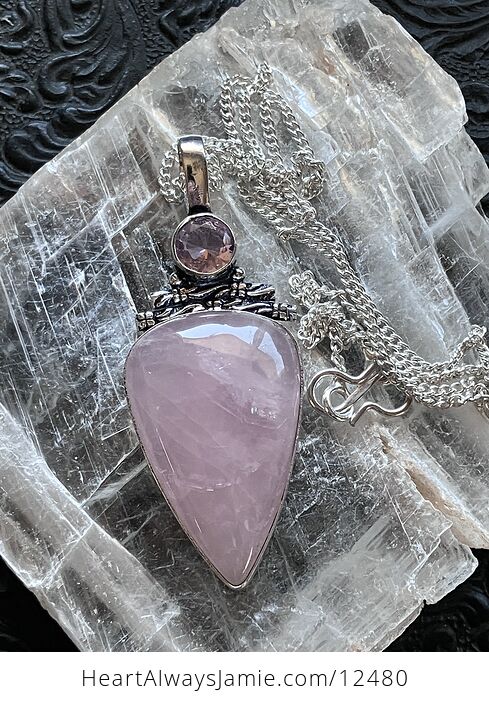 Kunzite Pink Rose Quartz Crystal Stone Jewelry Pendant Necklace - #ygZvwJJ0MUg-1