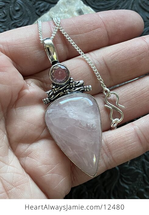 Kunzite Pink Rose Quartz Crystal Stone Jewelry Pendant Necklace - #ygZvwJJ0MUg-2