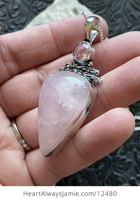 Kunzite Pink Rose Quartz Crystal Stone Jewelry Pendant Necklace - #ygZvwJJ0MUg-5