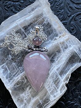 Kunzite Pink Rose Quartz Necklace Pendant Crystal Stone Jewelry #TDXEwf3wPTQ