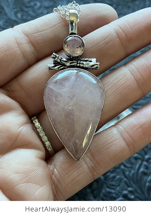 Kunzite Pink Rose Quartz Necklace Pendant Crystal Stone Jewelry - #TDXEwf3wPTQ-3