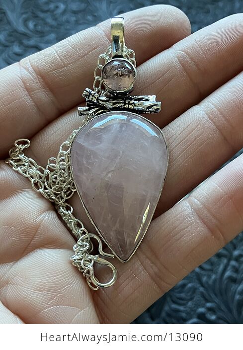 Kunzite Pink Rose Quartz Necklace Pendant Crystal Stone Jewelry - #TDXEwf3wPTQ-2