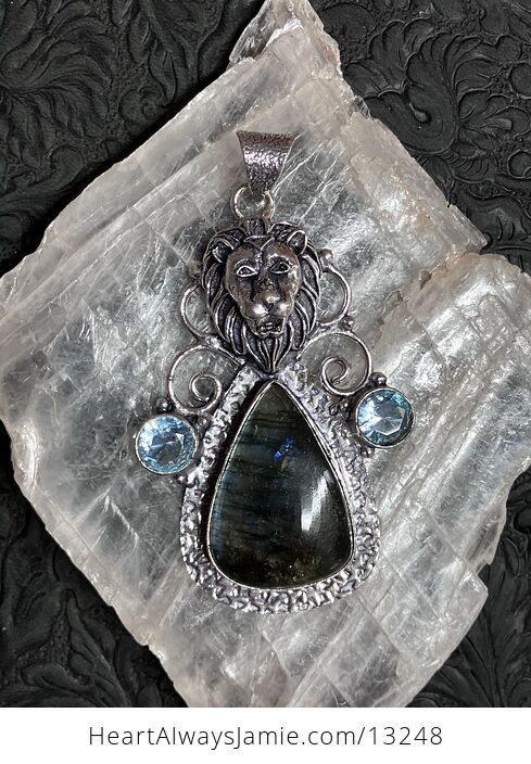 Labradorite and Blue Topaz Lion Pendant Stone Crystal Jewelry - #mXaaVihS7bY-7