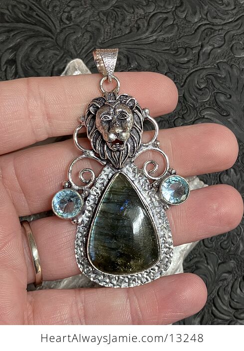 Labradorite and Blue Topaz Lion Pendant Stone Crystal Jewelry - #mXaaVihS7bY-3