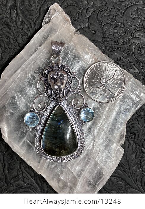 Labradorite and Blue Topaz Lion Pendant Stone Crystal Jewelry - #mXaaVihS7bY-6