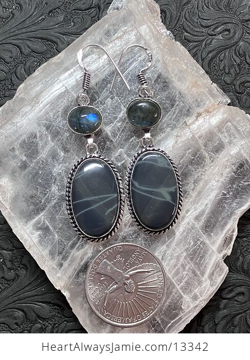 Labradorite and Spiderweb Obsidian Earrings Stone Crystal Jewelry - #Vkpb3RKKUPw-4