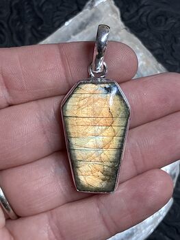 Labradorite Coffin Shaped Halloween Crystal Stone Jewelry Pendant #E4JN2cEsAuY