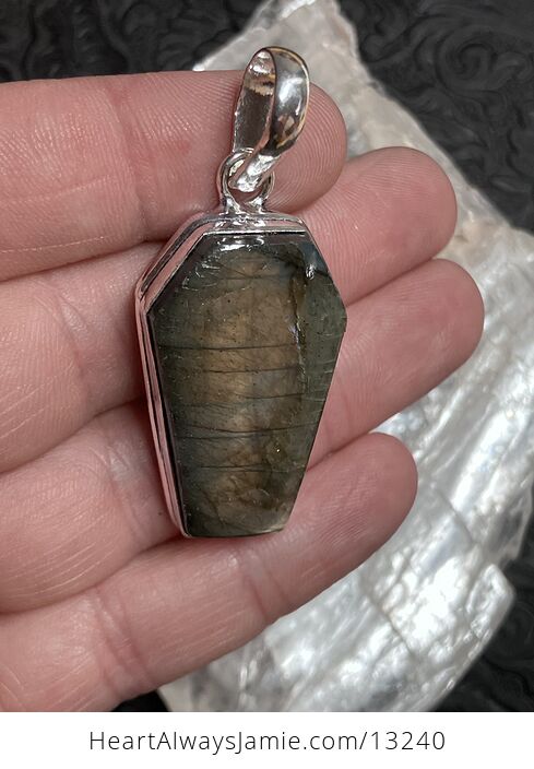 Labradorite Coffin Shaped Halloween Crystal Stone Jewelry Pendant - #E4JN2cEsAuY-2