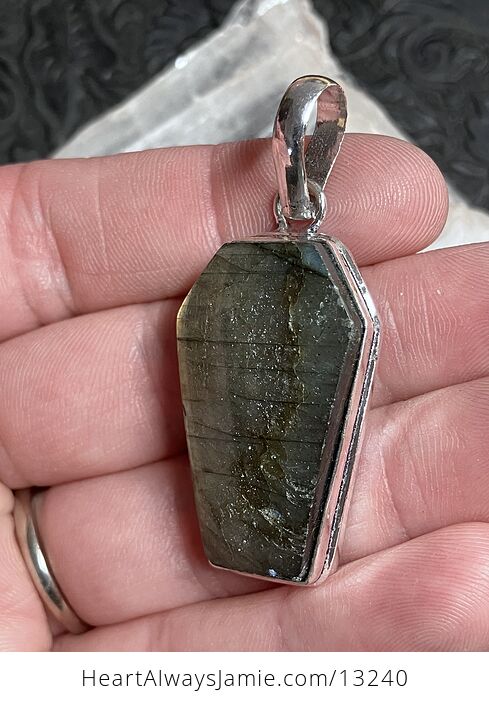 Labradorite Coffin Shaped Halloween Crystal Stone Jewelry Pendant - #E4JN2cEsAuY-4