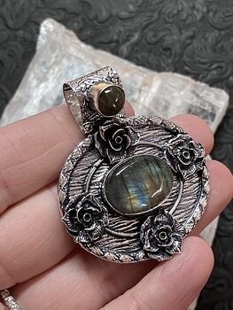 Labradorite Floral Rose Pendant Crystal Stone Jewelry #o09h96I4SbY