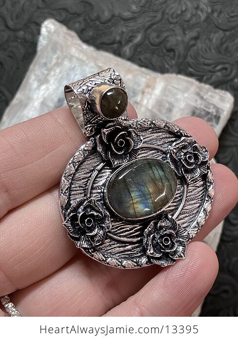 Labradorite Floral Rose Pendant Crystal Stone Jewelry - #o09h96I4SbY-1