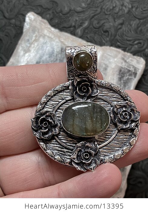 Labradorite Floral Rose Pendant Crystal Stone Jewelry - #o09h96I4SbY-3