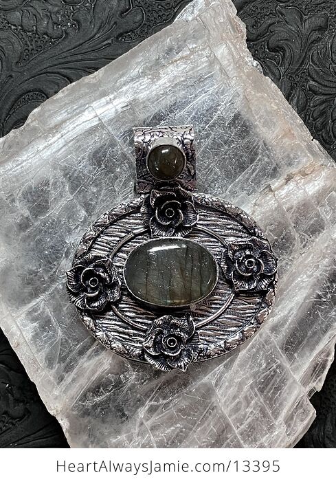 Labradorite Floral Rose Pendant Crystal Stone Jewelry - #o09h96I4SbY-5