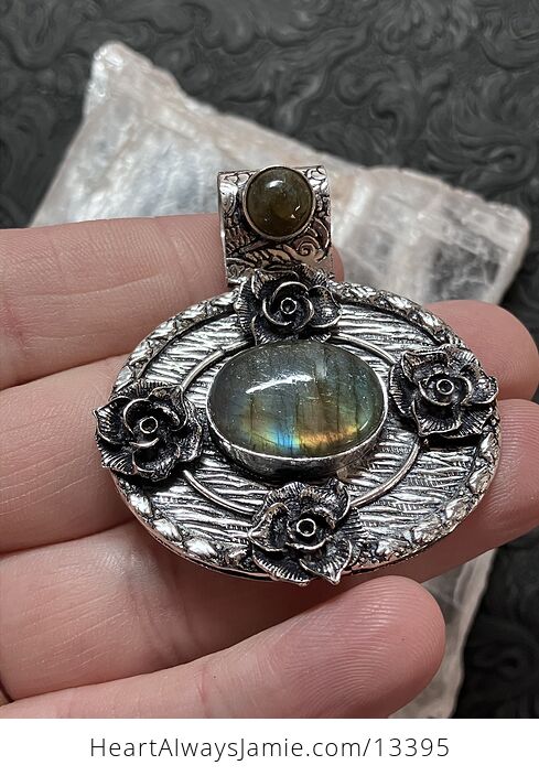 Labradorite Floral Rose Pendant Crystal Stone Jewelry - #o09h96I4SbY-2